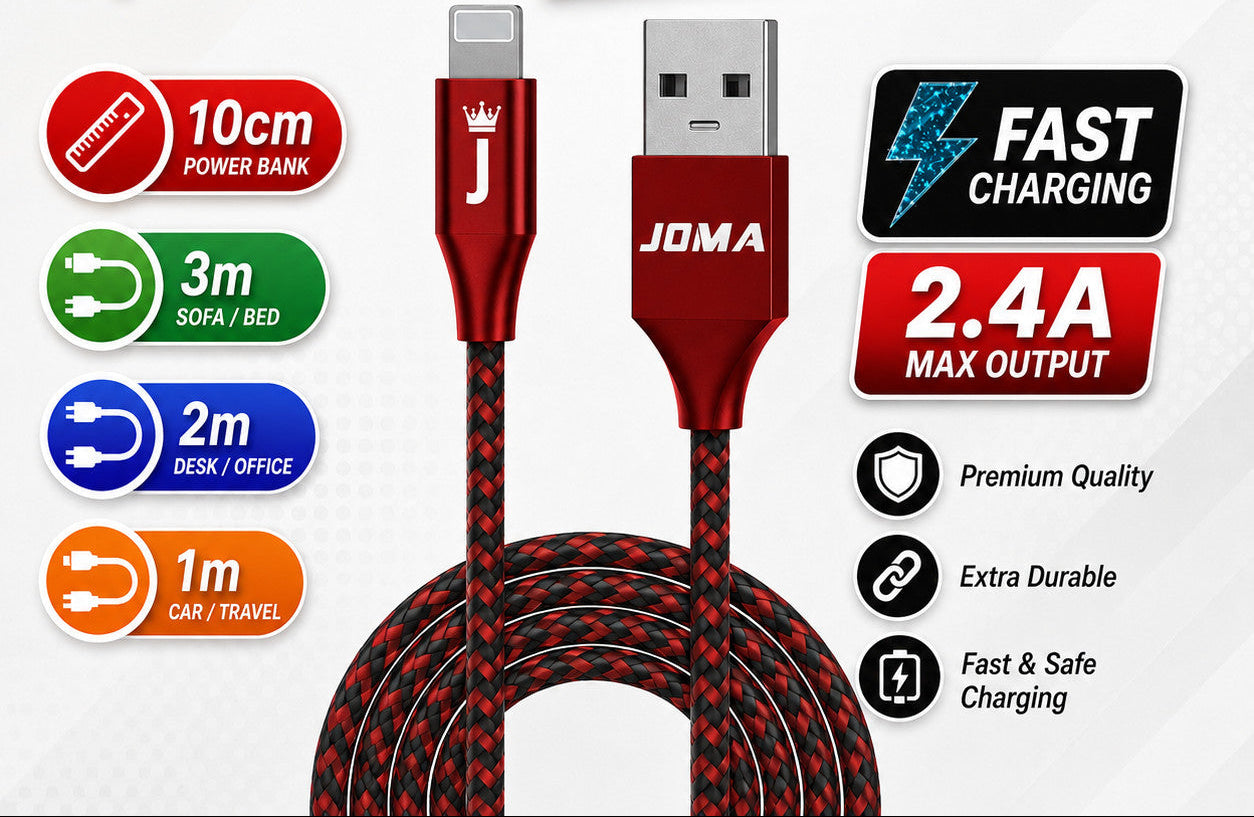 Heavy Duty Braided Long USB Fast Charger Cable Lead For iPhones