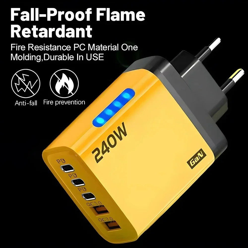 240W Quick Charger UK Plug Fast Wall Charger Power Adapter 5 Port USB PD Type C