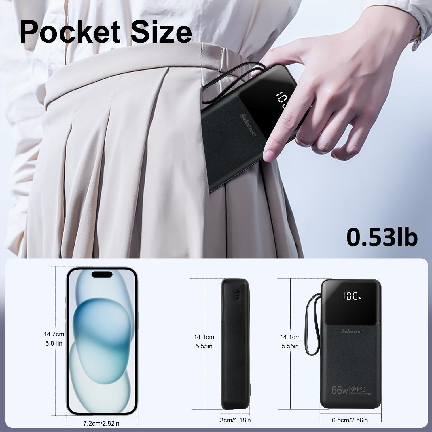 Power Bank 20000mah 66W Portable Fast Charger External Battery for Mobile Phone
