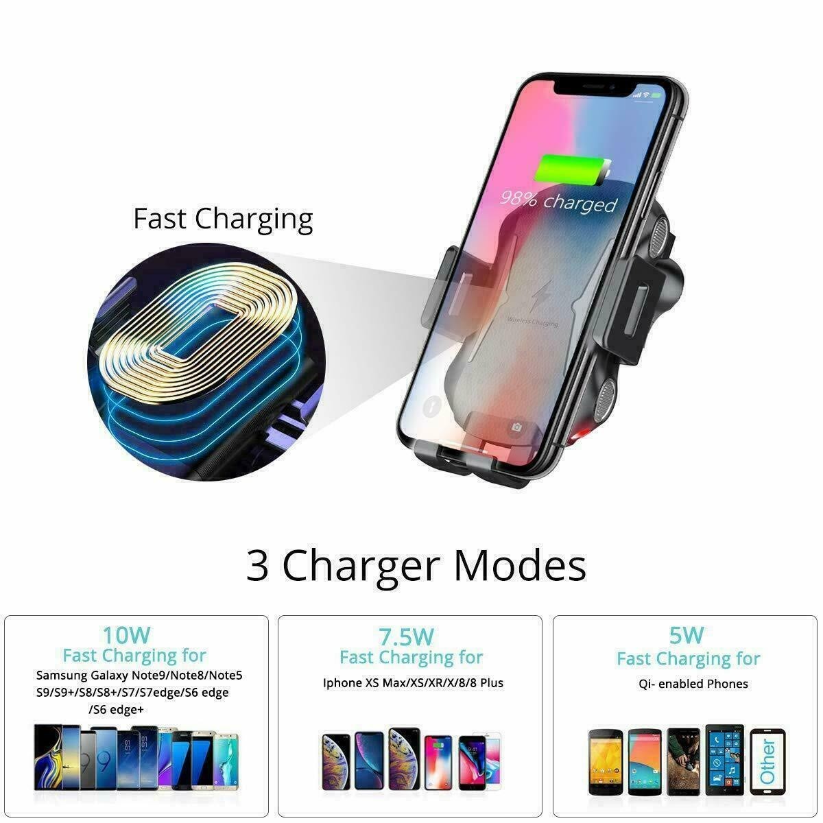 Wireless Car Charger 15W Fast Charging Phone Holder Automatic Clamping Mount UK