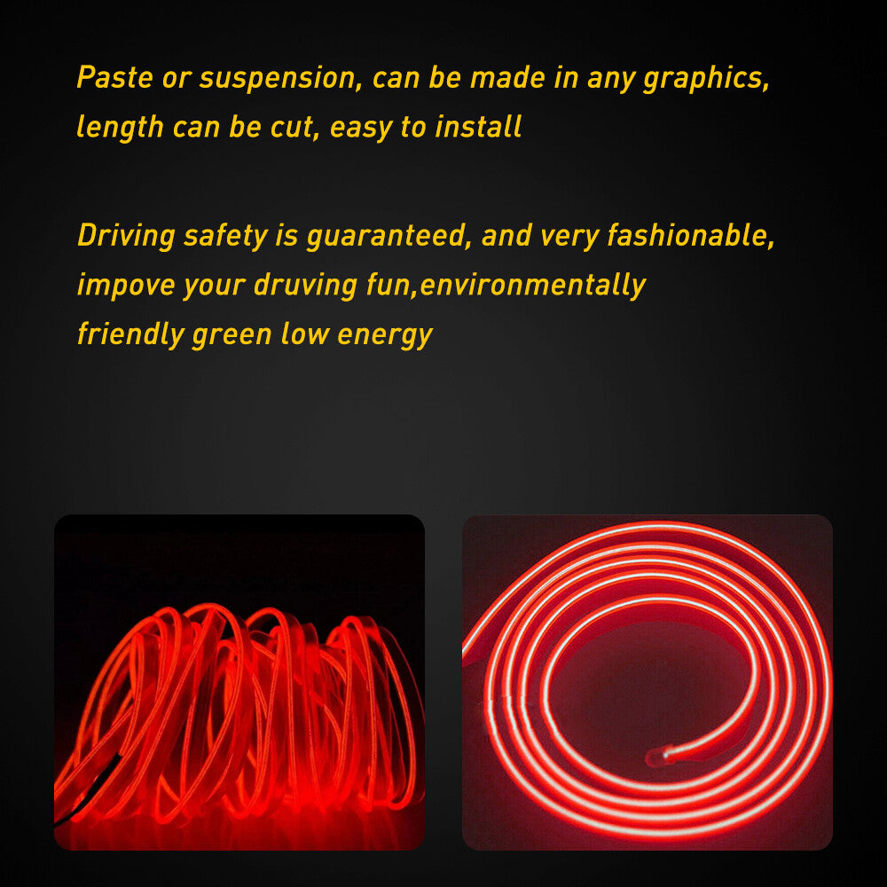 5m Red LED Car Interior Decorative Atmosphere Wire Strip Light Accessories US