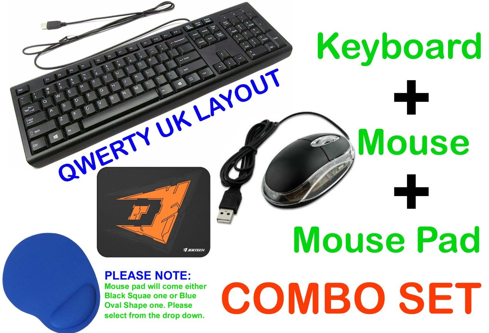 USB Wired OPTICAL Keyboard Mouse PAD MAT Combo Set UK layout PC Laptop Desktop