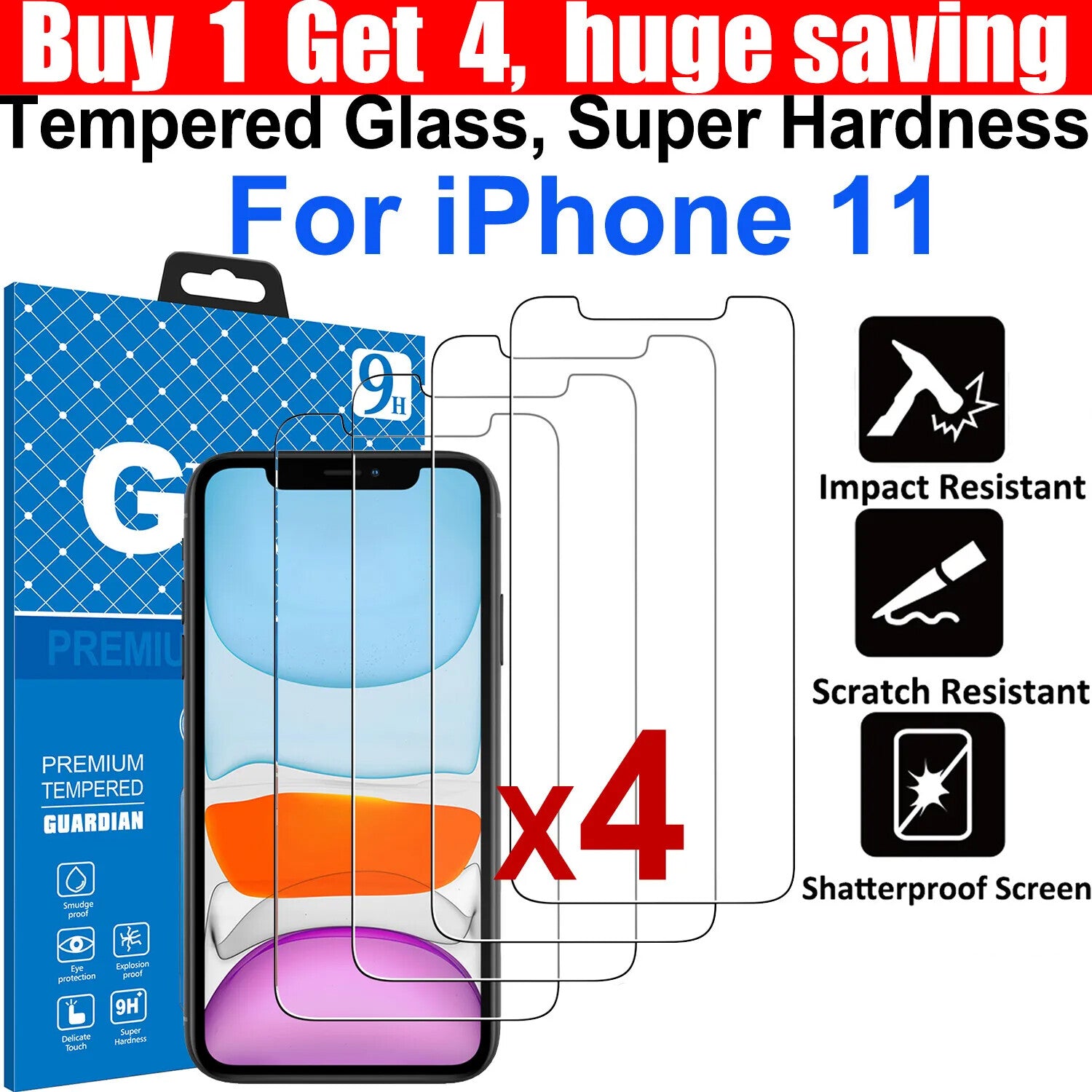 4x Tempered Glass Screen Protector For Apple iPhone