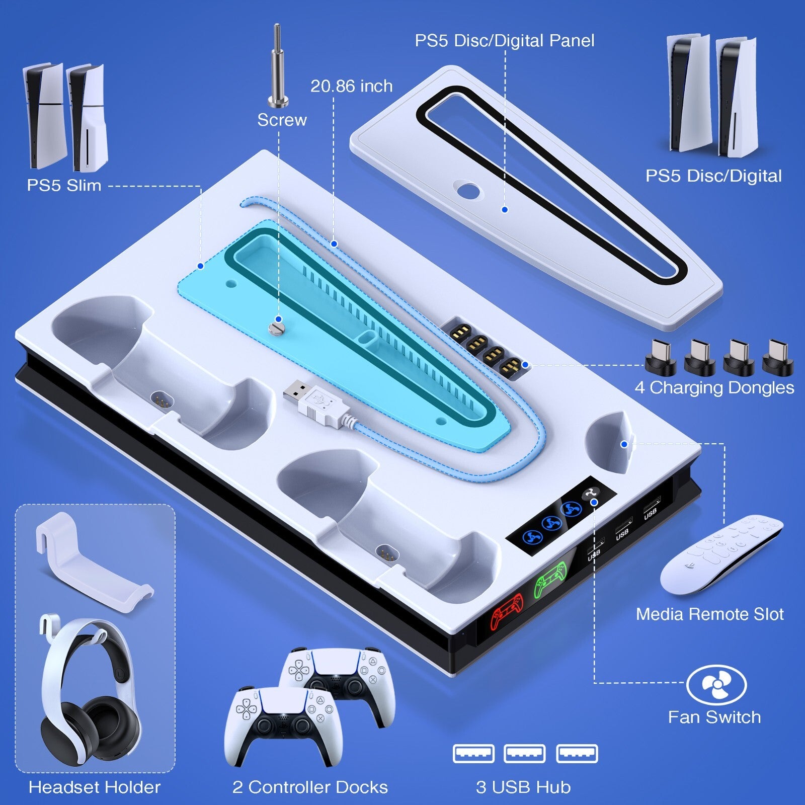 PS5 Stand and Cooling Station with Controller Charging Station