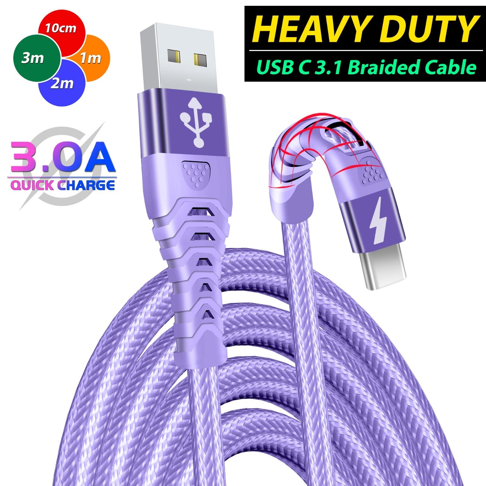 Heavy Duty USB Type C Charging Cable 2m & 3m