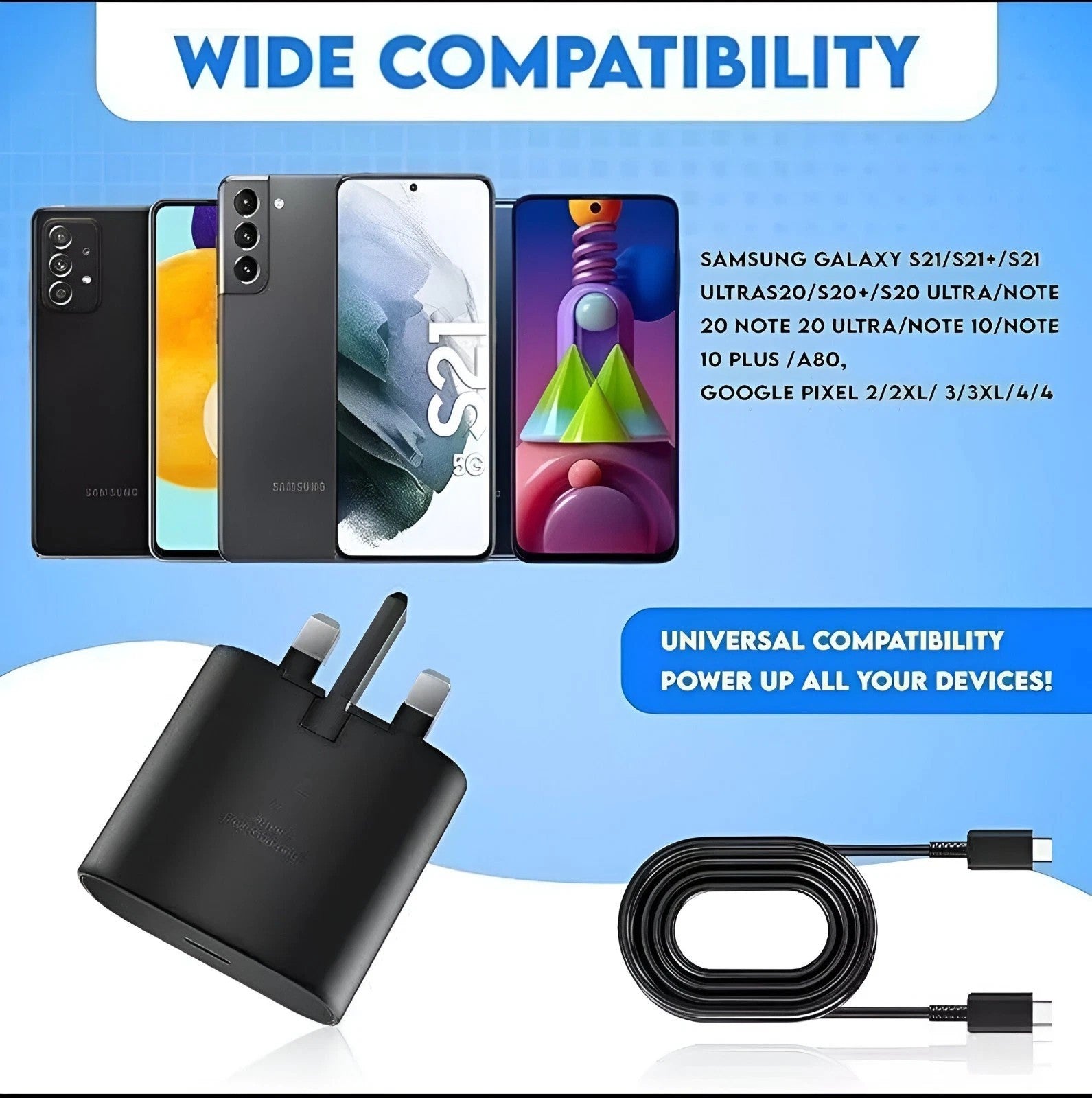 25W Fast Charger Adapter Plug & Cable For Galaxy Phones S20 S21 S22 S24 S25 S26