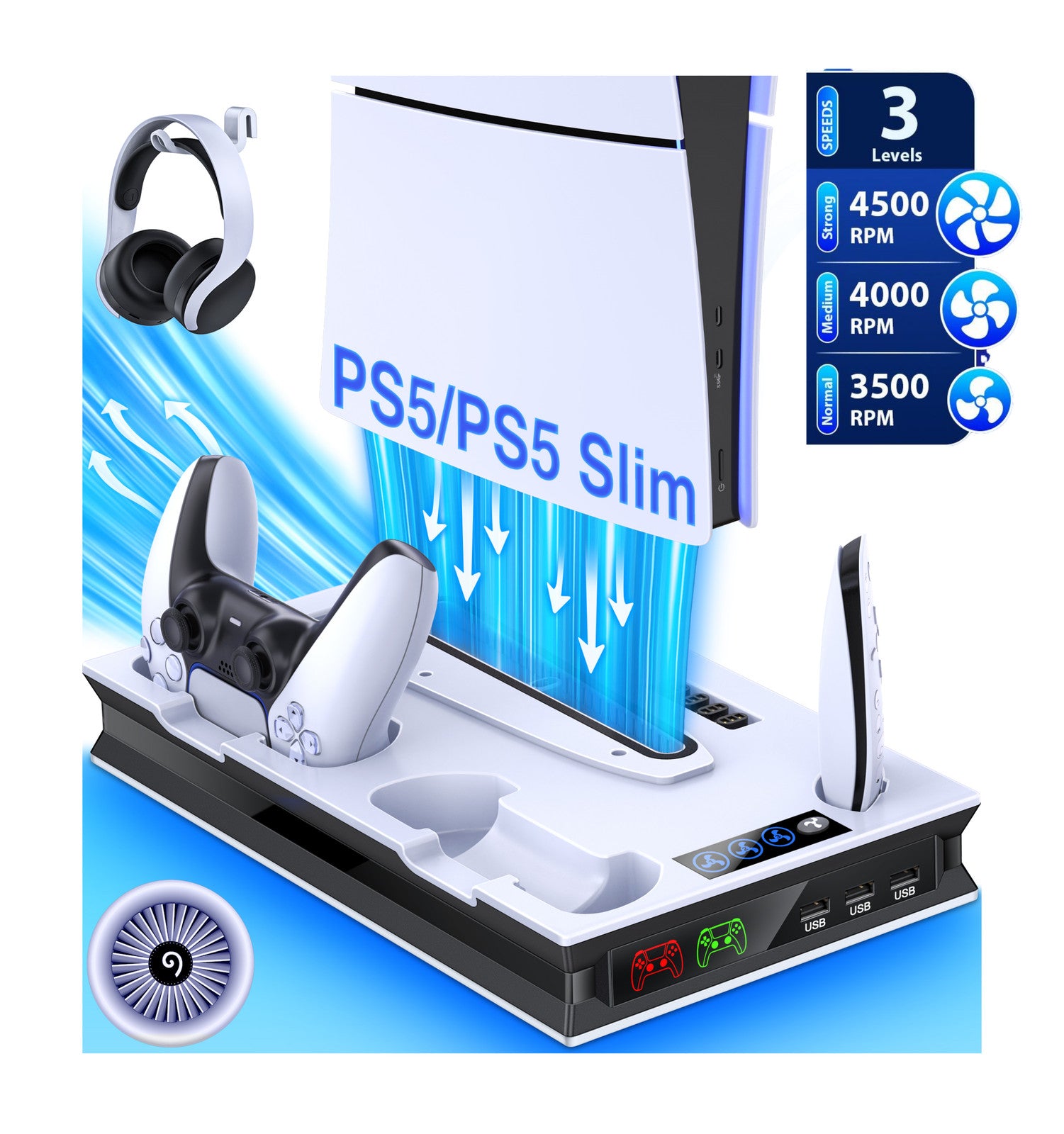 PS5 Stand and Cooling Station with Controller Charging Station