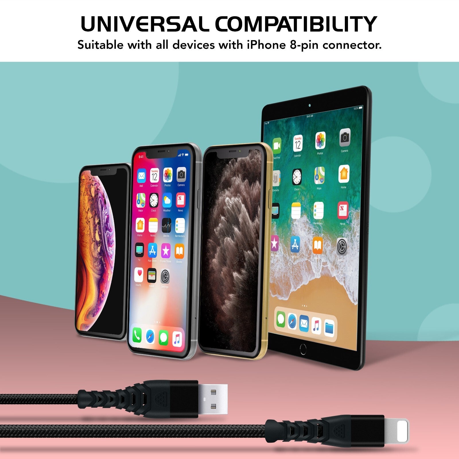 Heavy Duty Braided Long USB Fast Charger Cable For iPhone 14 Pro Max 13 12 11 XS