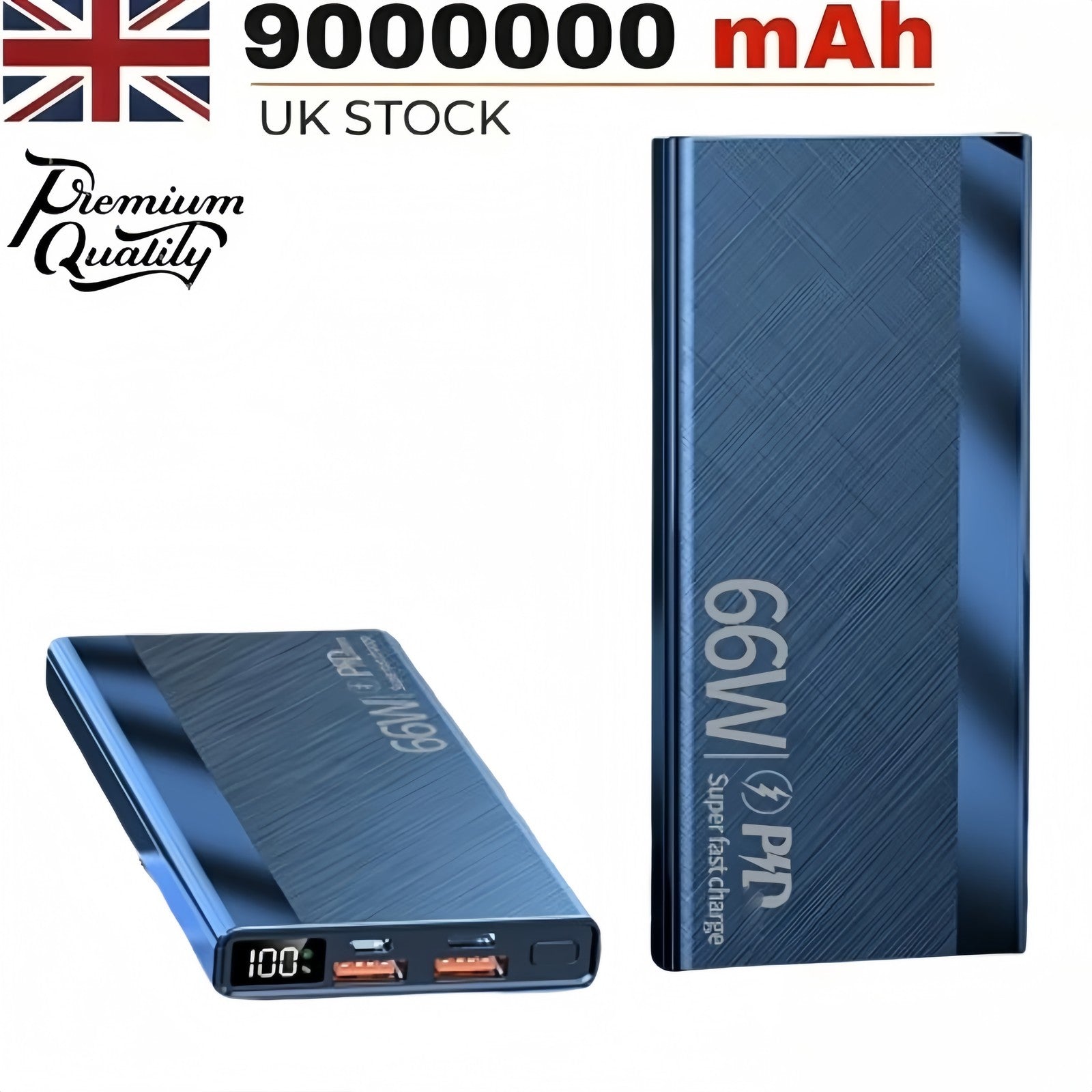 900000mah Power Bank 66W USB-C Pack Backup Battery Fast Charger For Mobile Phone