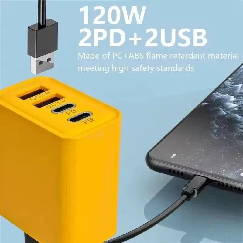 4-Port Phone Charger Plug UK Fast USB Quick Charge Type C 120W