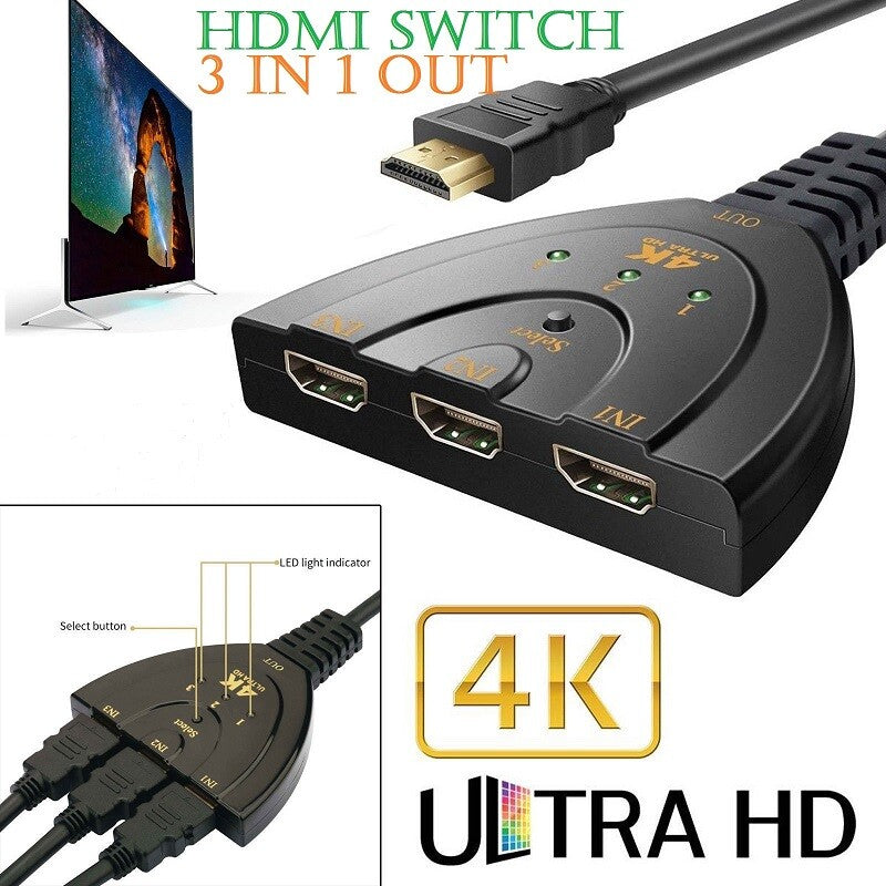 3 Port Multi Switch Splitter HDMI Cable Box Hub Switcher LCD Hdtv Ps3 Xbox 4k 2k