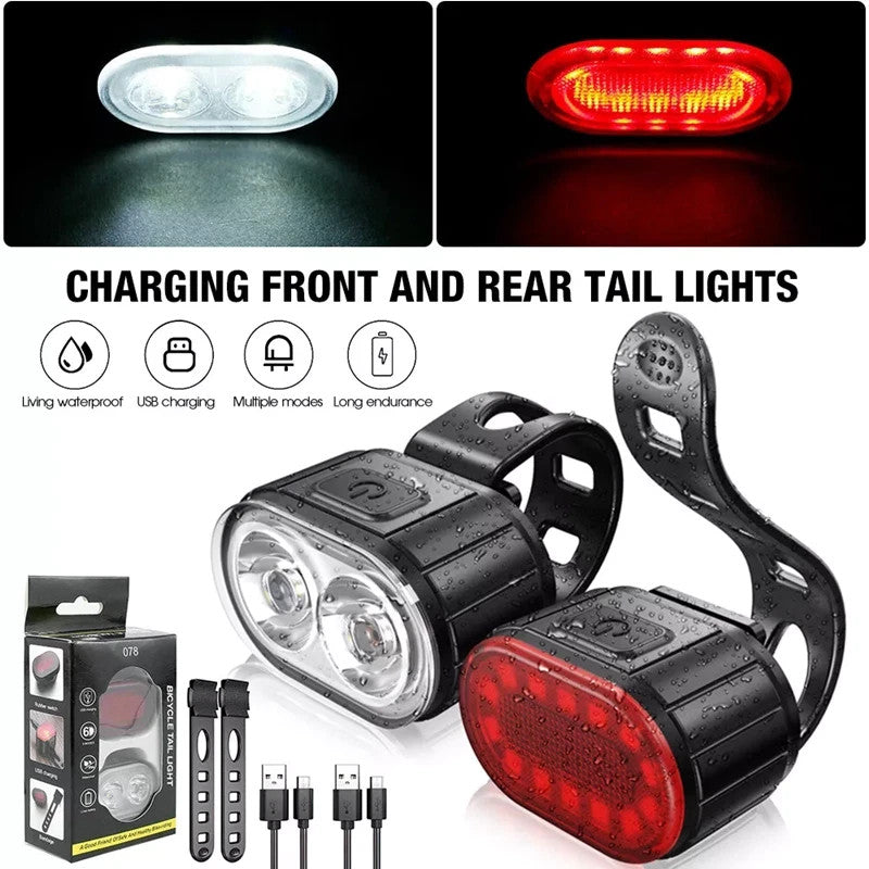 2x Bike Lights USB Rechargeable Bicycle LED Front & Rear