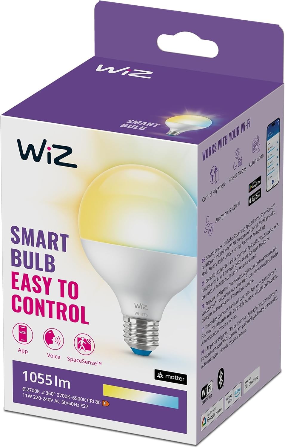 WiZ G95 Smart Bulb E27 LED WiFi Works with Alexa Google Tuneable White