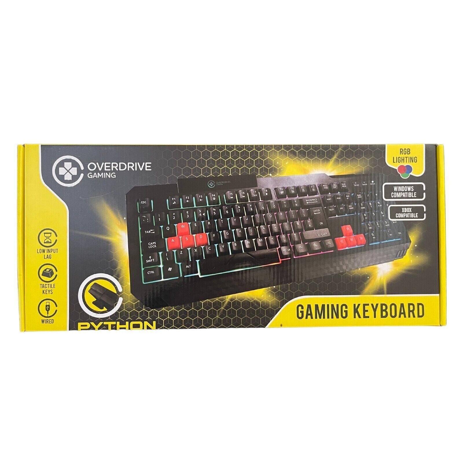 RGB Gaming Keyboard Overdrive Wired LED Backlit for PC Windows & Xbox Gamers