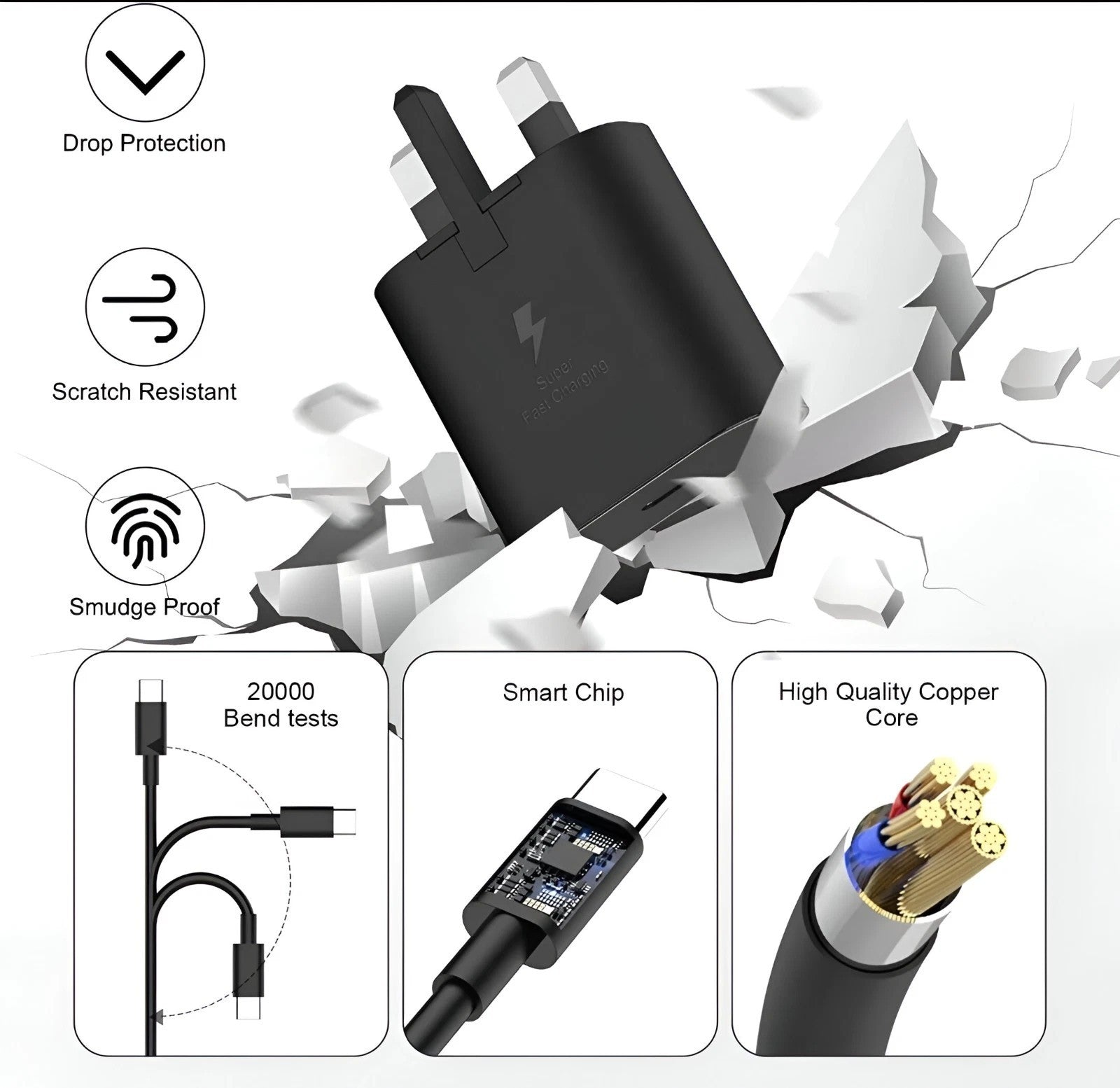 25W Fast Charger Adapter Plug & Cable For Galaxy Phones S20 S21 S22 S24 S25 S26