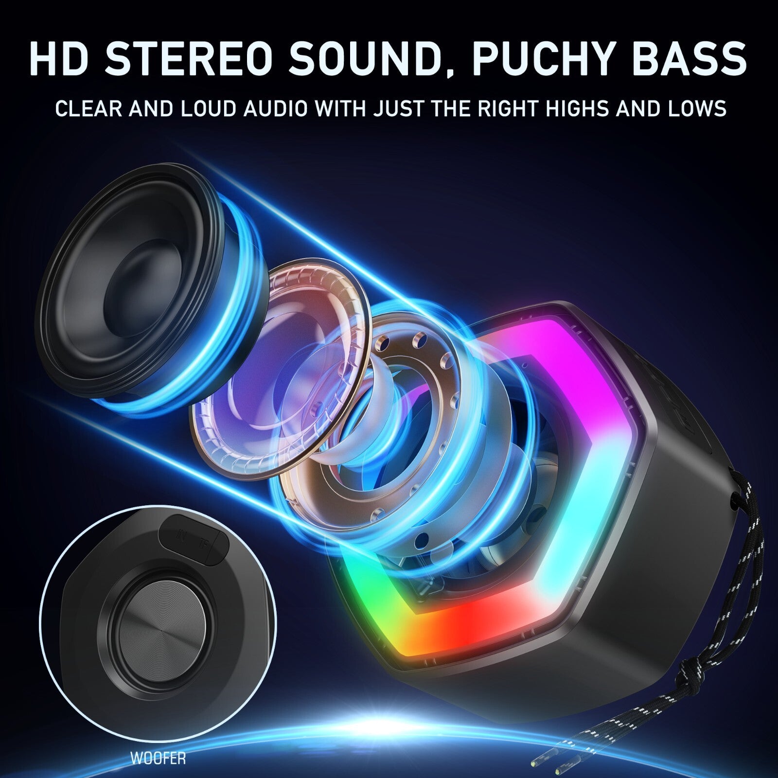 Wave Bluetooth Wireless Speaker Portable Waterproof RGB LED Extra Bass Loud TWS
