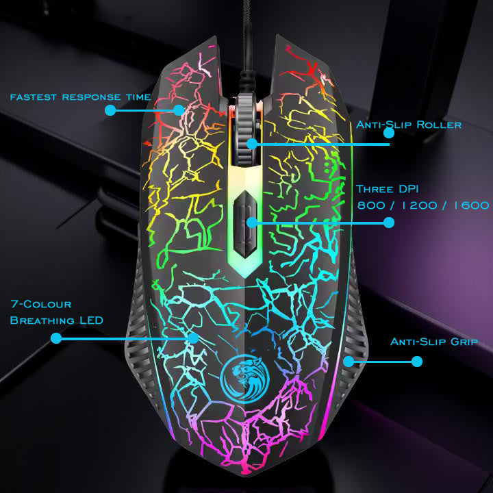 LED Gaming Keyboard And Mouse Set Rainbow RGB USB Wired UK PC PS4 PS5 XBOX ONE