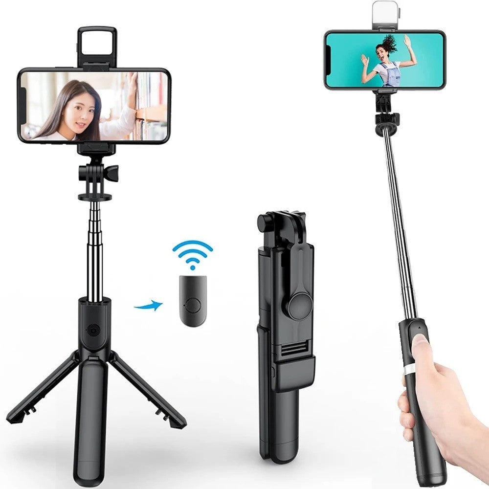 Monopod Selfie Stick with Remote - Bluetooth Tripod & Fill Light for All Phones