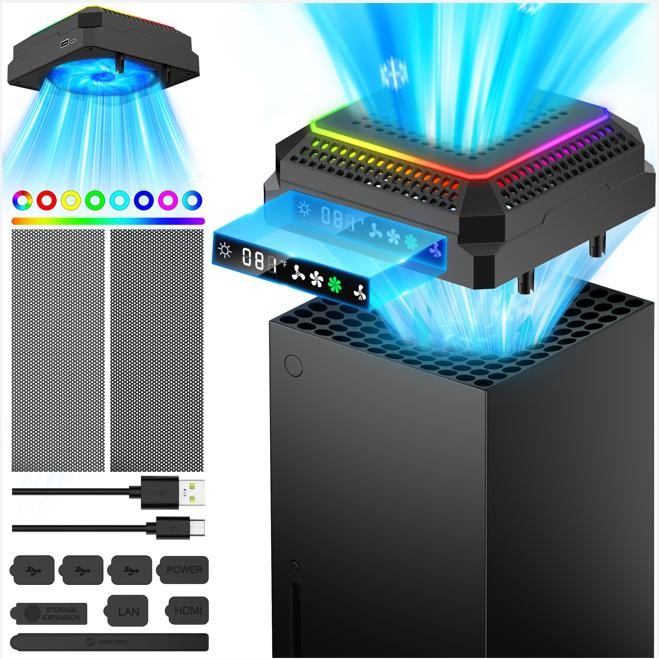 RGB Cooling Fan for Xbox Series X,Cooling Fan Dust Proof + Auto Cooling System