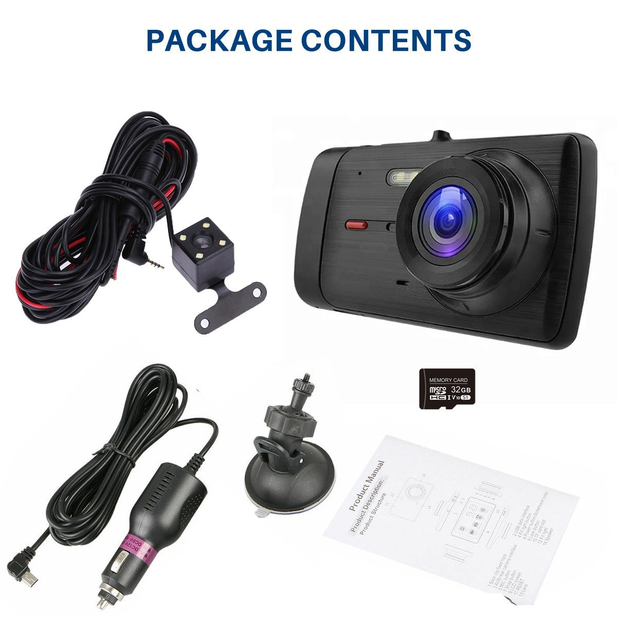 Car Dash Cam With 32GB SD Card HD 1080P LCD Dual Lens Front And Rear Camera UK