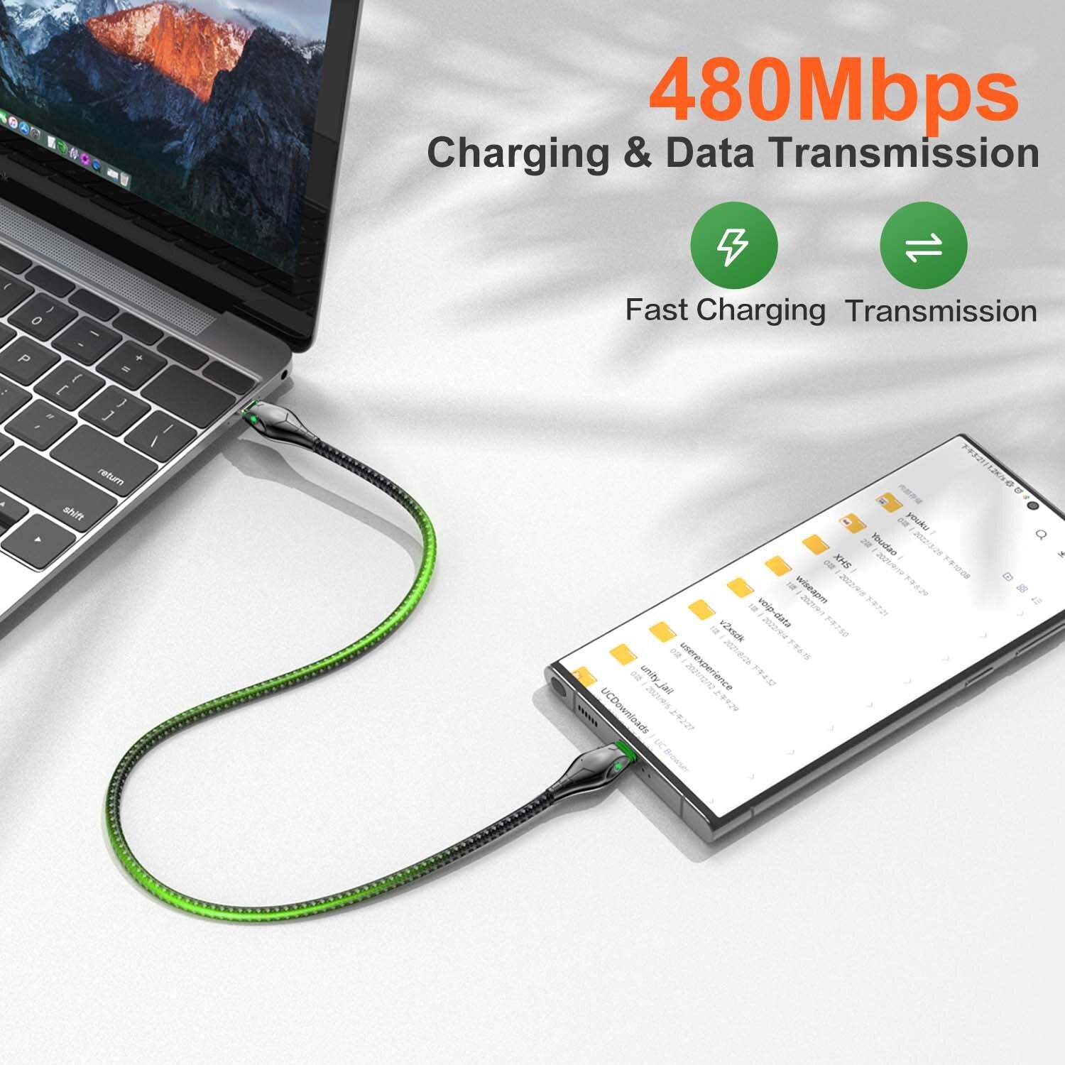Type C to Type C Cable PD 60W Fast Charger Braided Long USB Lead LED For Samsung