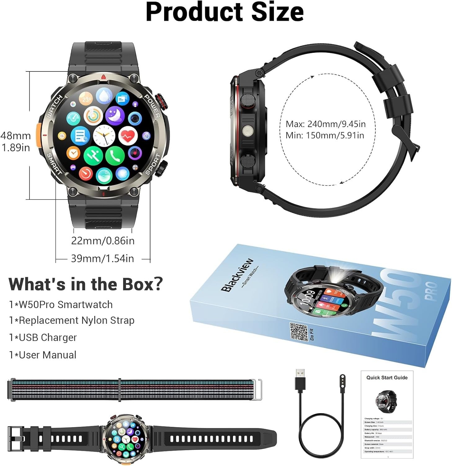 Blackview Military Smart Watch for Men (Answer/Make Calls) 1.45" Fitness Tracker