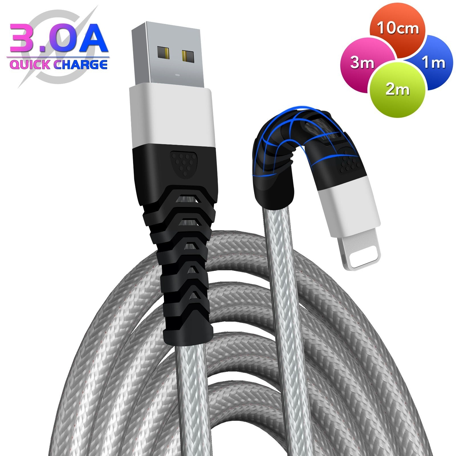 Heavy Duty Braided Long USB Fast Charger Cable For iPhone 14 Pro Max 13 12 11 XS