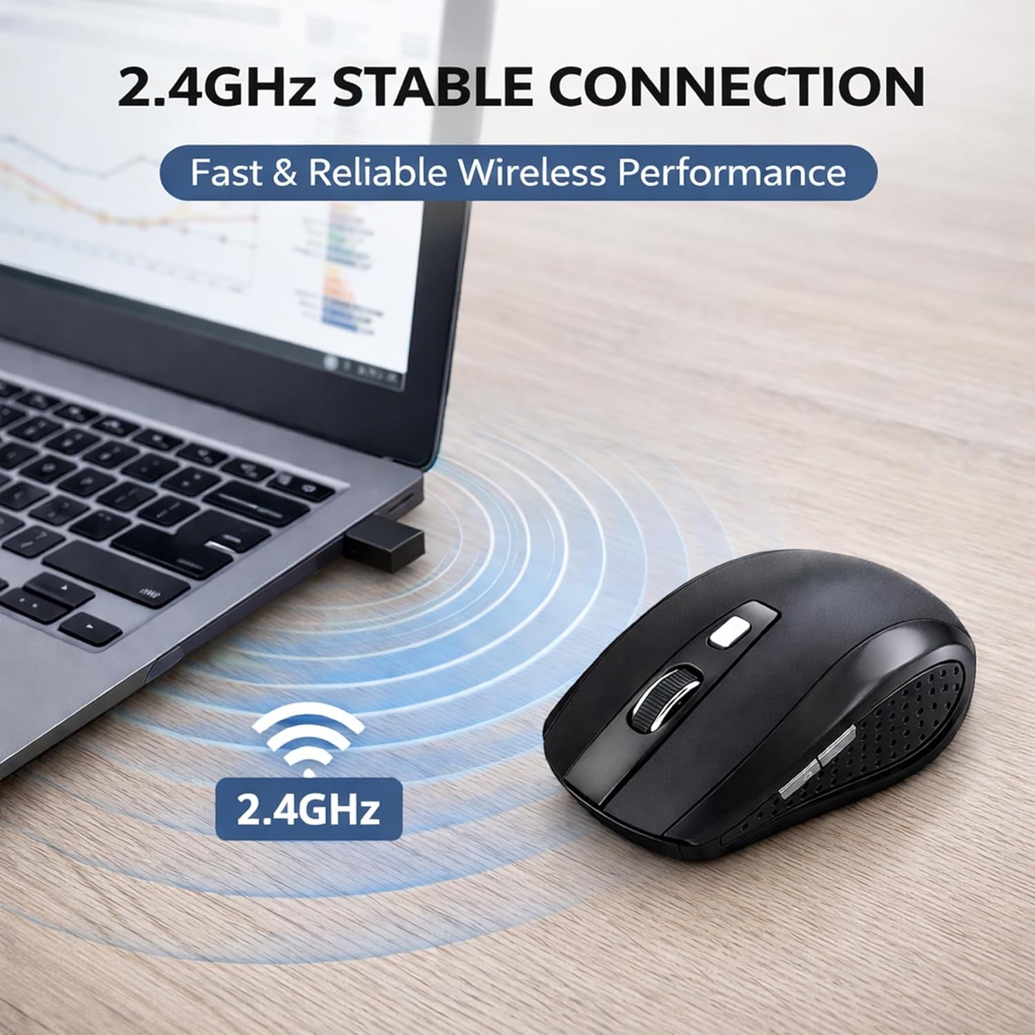 Black Wireless Cordless Mouse For PC & Laptop