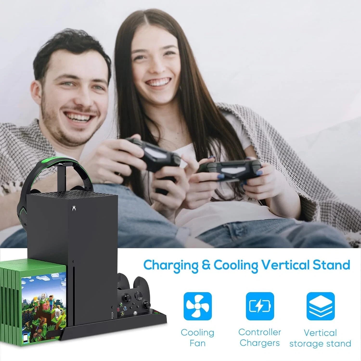 Charging Stand with Fan for Xbox Series X & Controller, 2 x 1400mAh Rechargeable