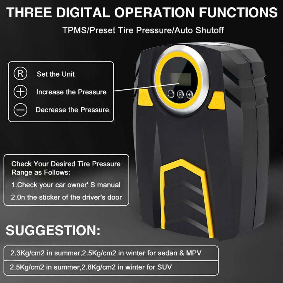 UK Car Tyre Inflator Pump Digital Portable Tyre Air Compressor Pump 12V Electric