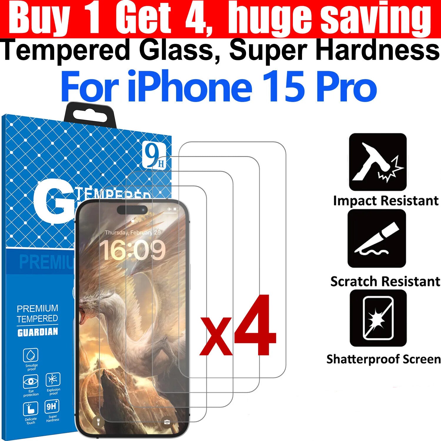4x Tempered Glass Screen Protector For Apple iPhone
