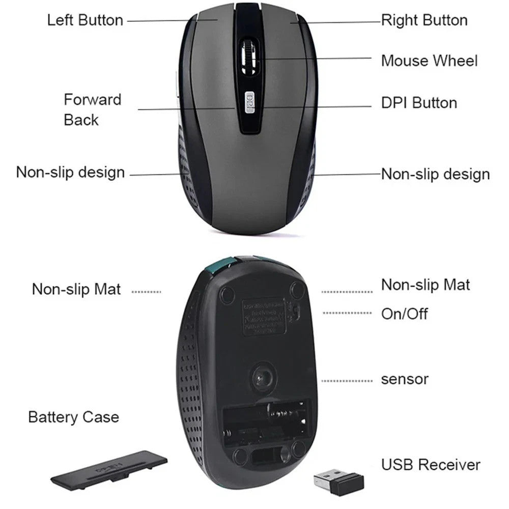 Black Wireless Cordless Mouse For PC & Laptop