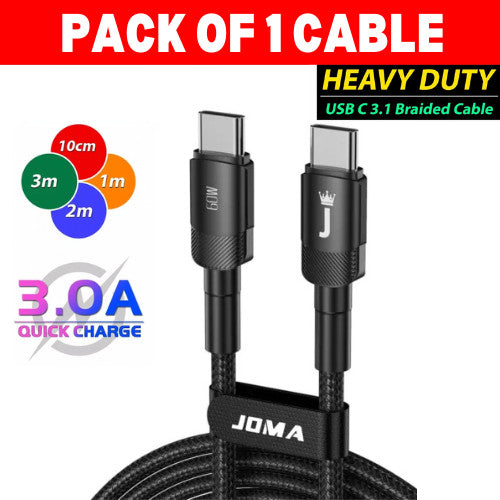 Type C to Type C Cable 3A 60W Fast Charger Braided Long Lead 0.25M 1M 2M 3M