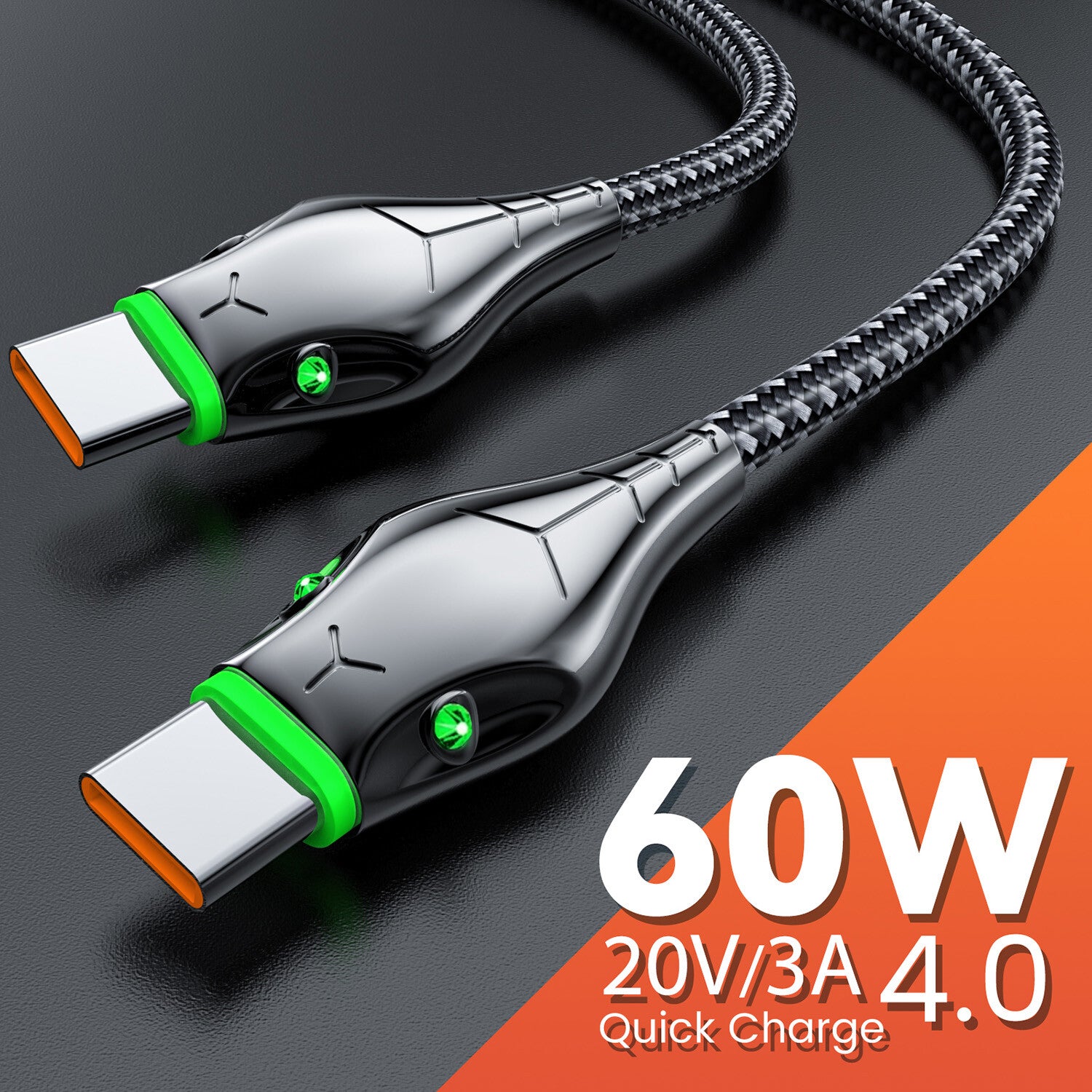 Type C to Type C Cable PD 60W Fast Charger Braided Long USB Lead LED For Samsung