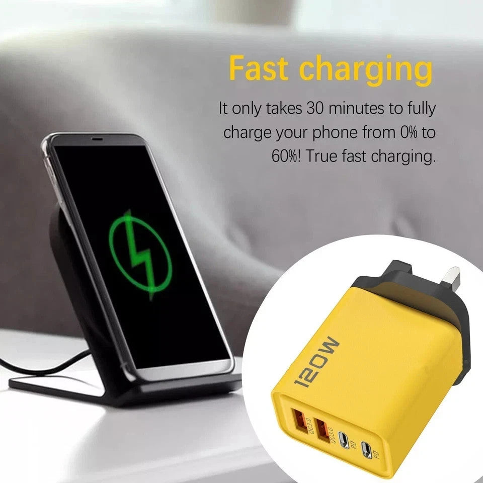 4-Port Phone Charger Plug UK Fast USB Quick Charge Type C PD plug iPhone Samsung