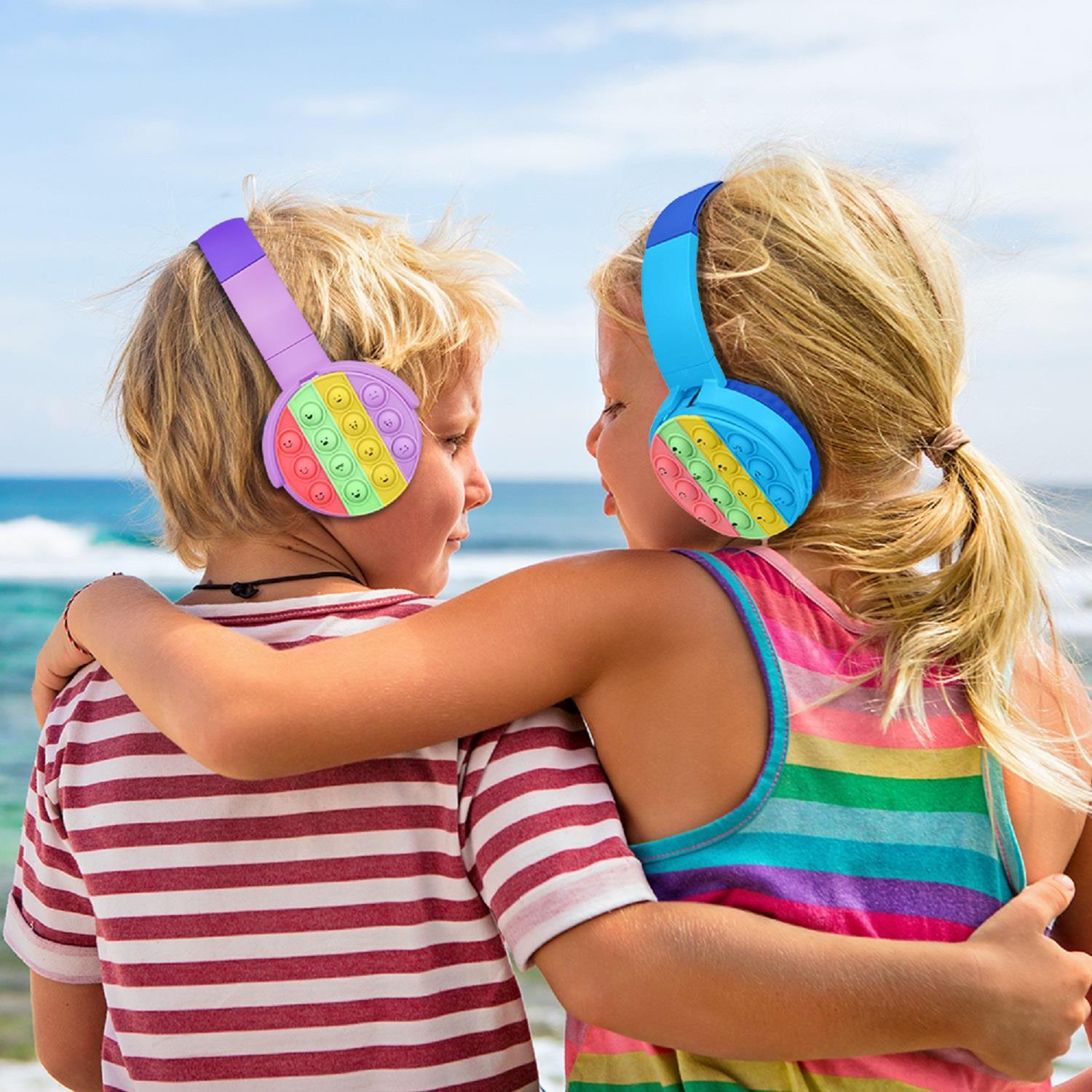 Vybe Kids Wireless Headphones with Push-Pop Fidget Stress Buster Blue or Purple