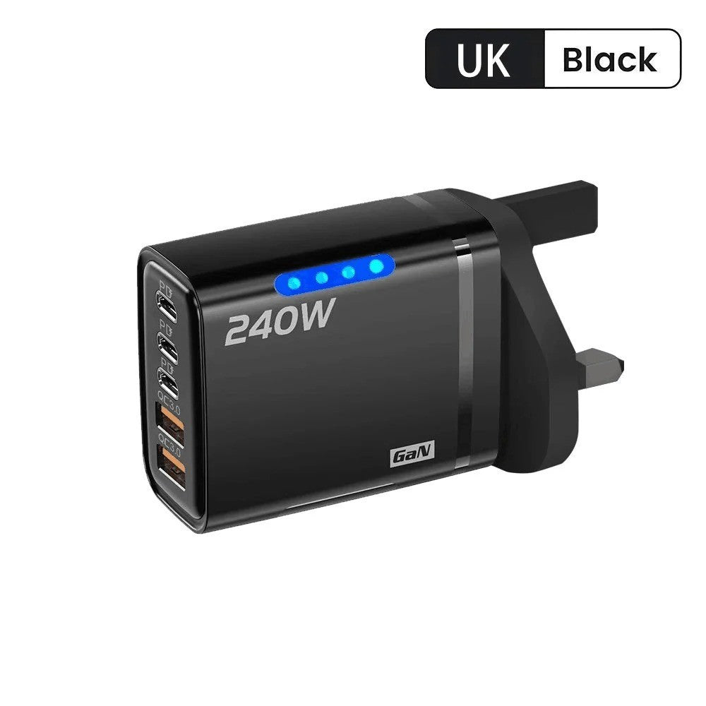 240W Quick Charger UK Plug Fast Wall Charger Power Adapter 5 Port USB PD Type C