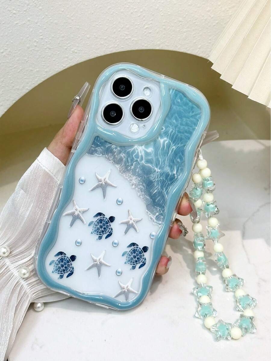 Beach Theme Phone Case with Beaded Wrist Strap For iPhone 17 16 15 14 13 11 Pro