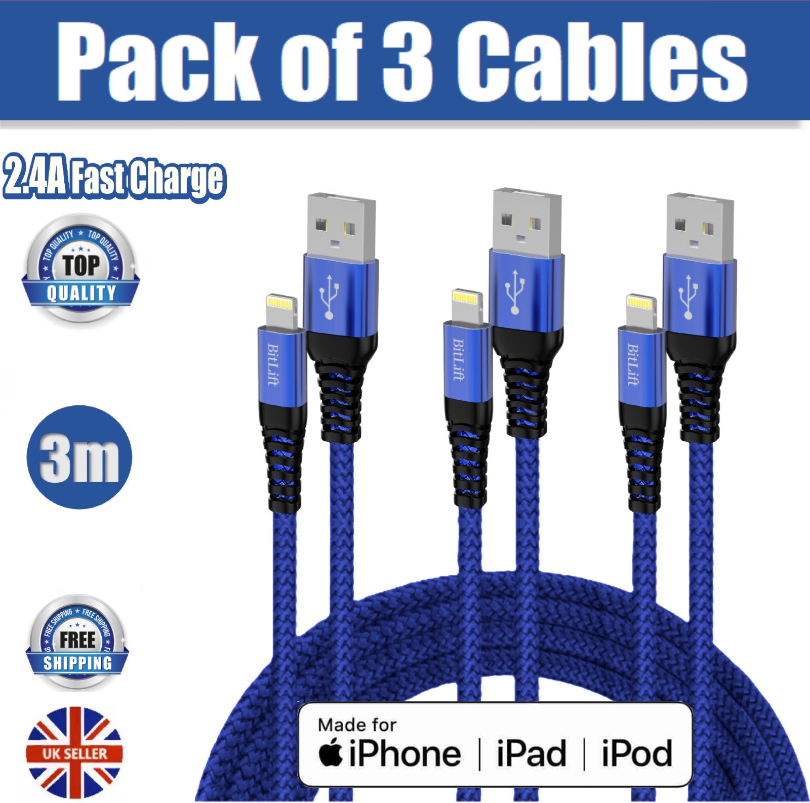 iPhone Fast Charger Cable 3 Pack 1M,2M,3M MFI-Certified