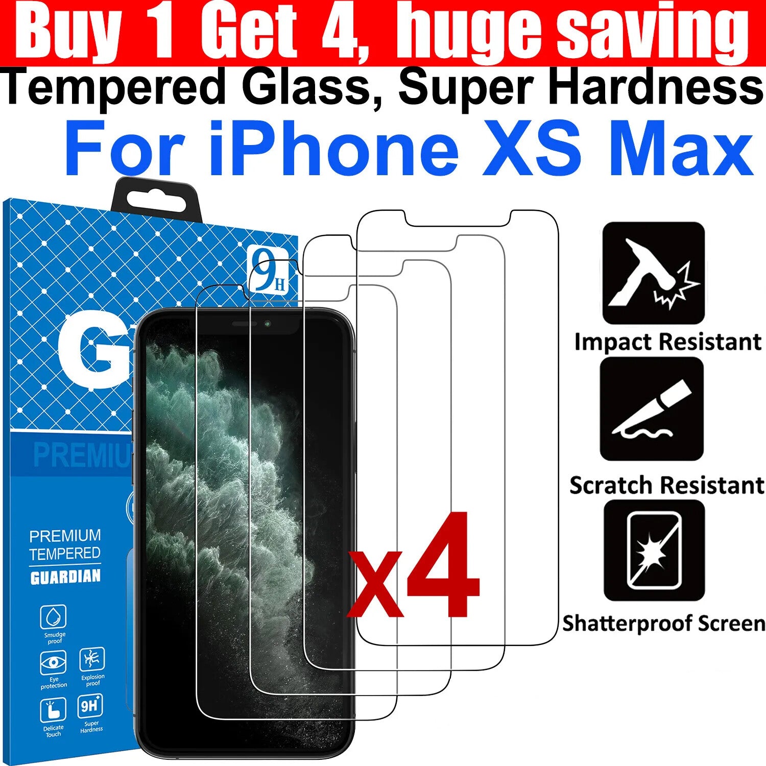 4x Tempered Glass Screen Protector For Apple iPhone