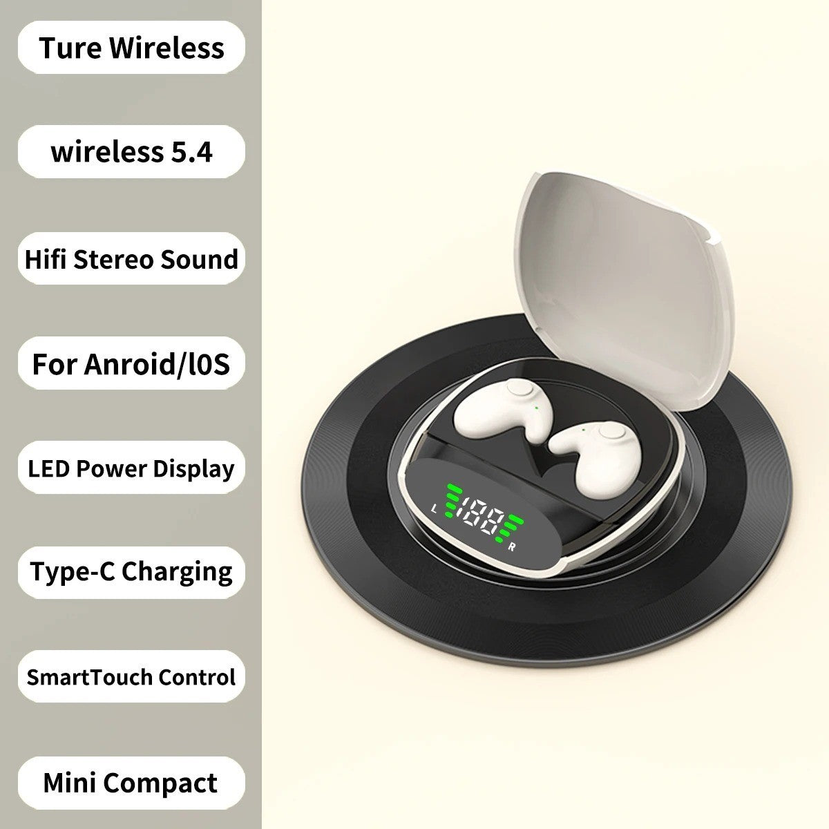 Wireless Bluetooth Earbuds Invisible Sleep Earphones Noise Canceling TWS