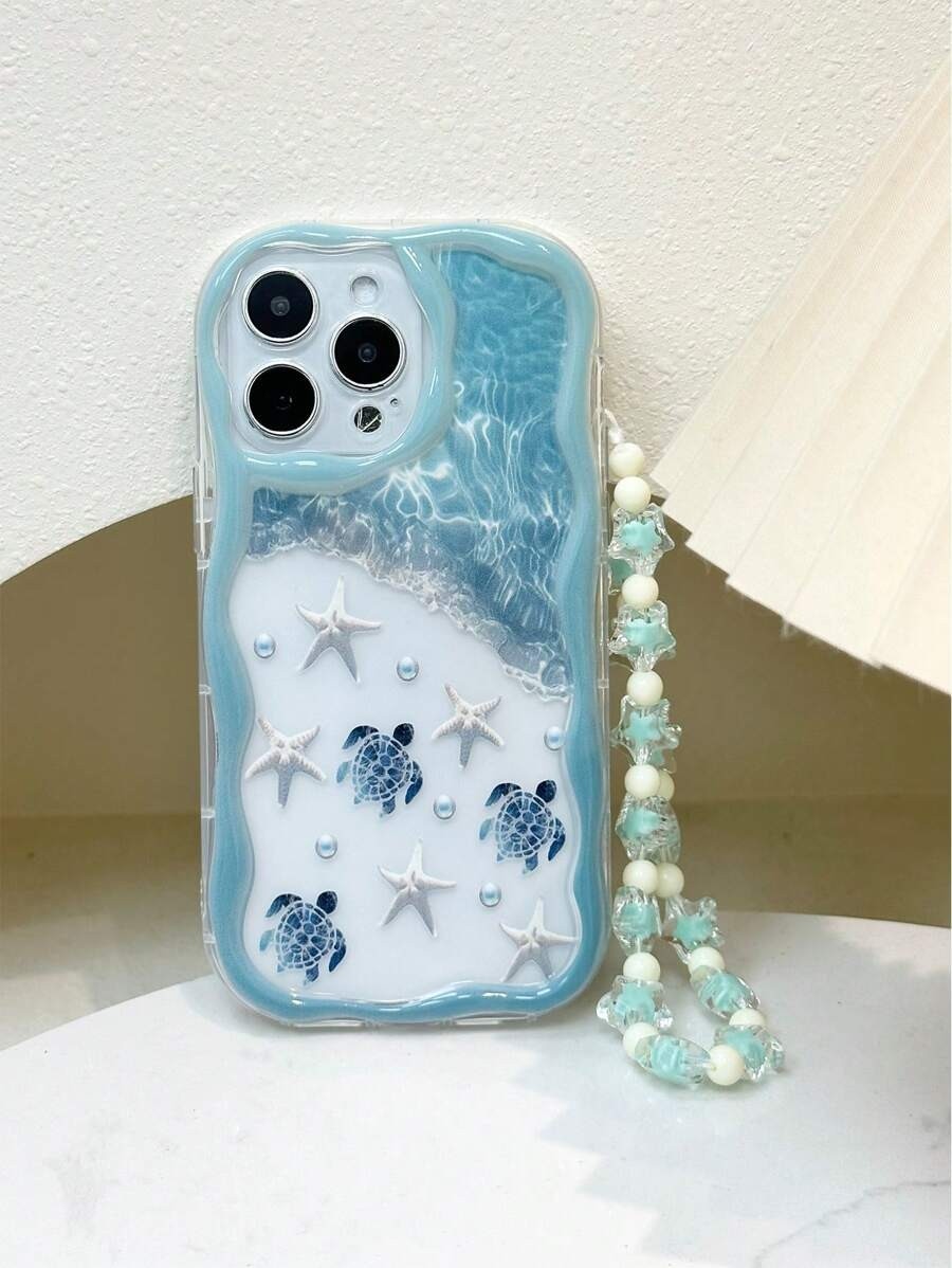 Beach Theme Phone Case with Beaded Wrist Strap For iPhone 17 16 15 14 13 11 Pro