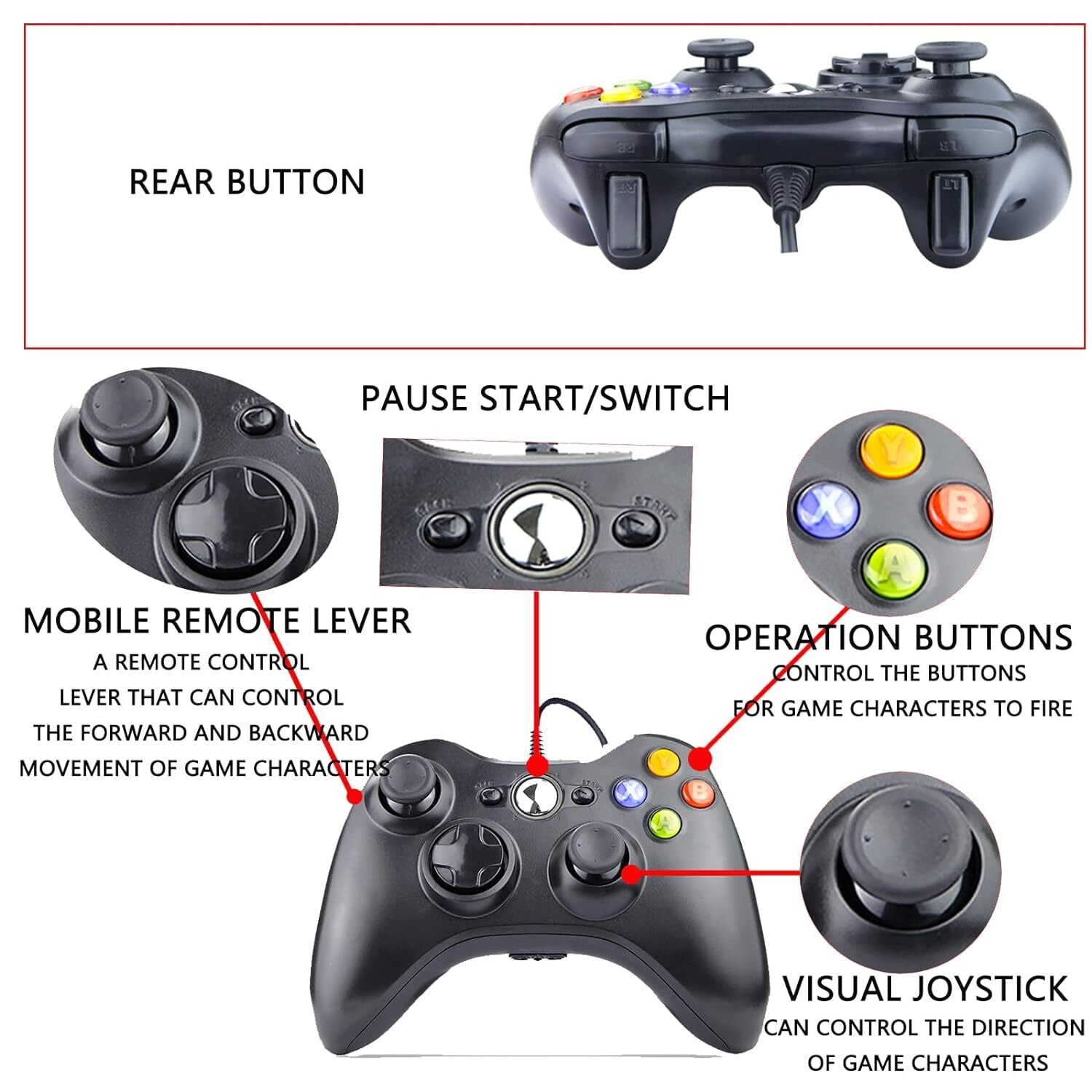 Black USB Wired Controller For XBOX 360 PC Window