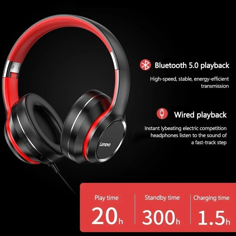 Lenovo HD200 Over-Ear Bluetooth Headphones Foldable Wireless Gaming Stereo HIFI