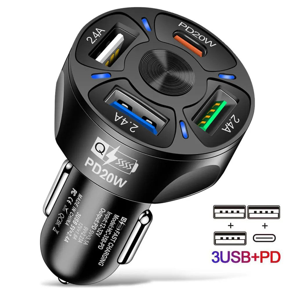 Fast PD PPS Car Charger 4-Port USB C Quick Charge 3.0 Universal Adapter