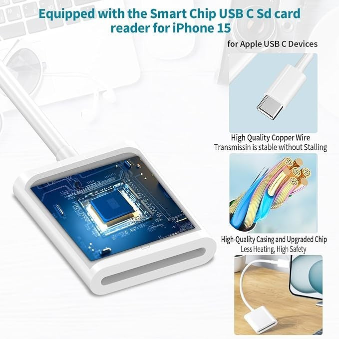 USB-C to SD Card Reader High-Speed Camera Card Adapter for iPhone