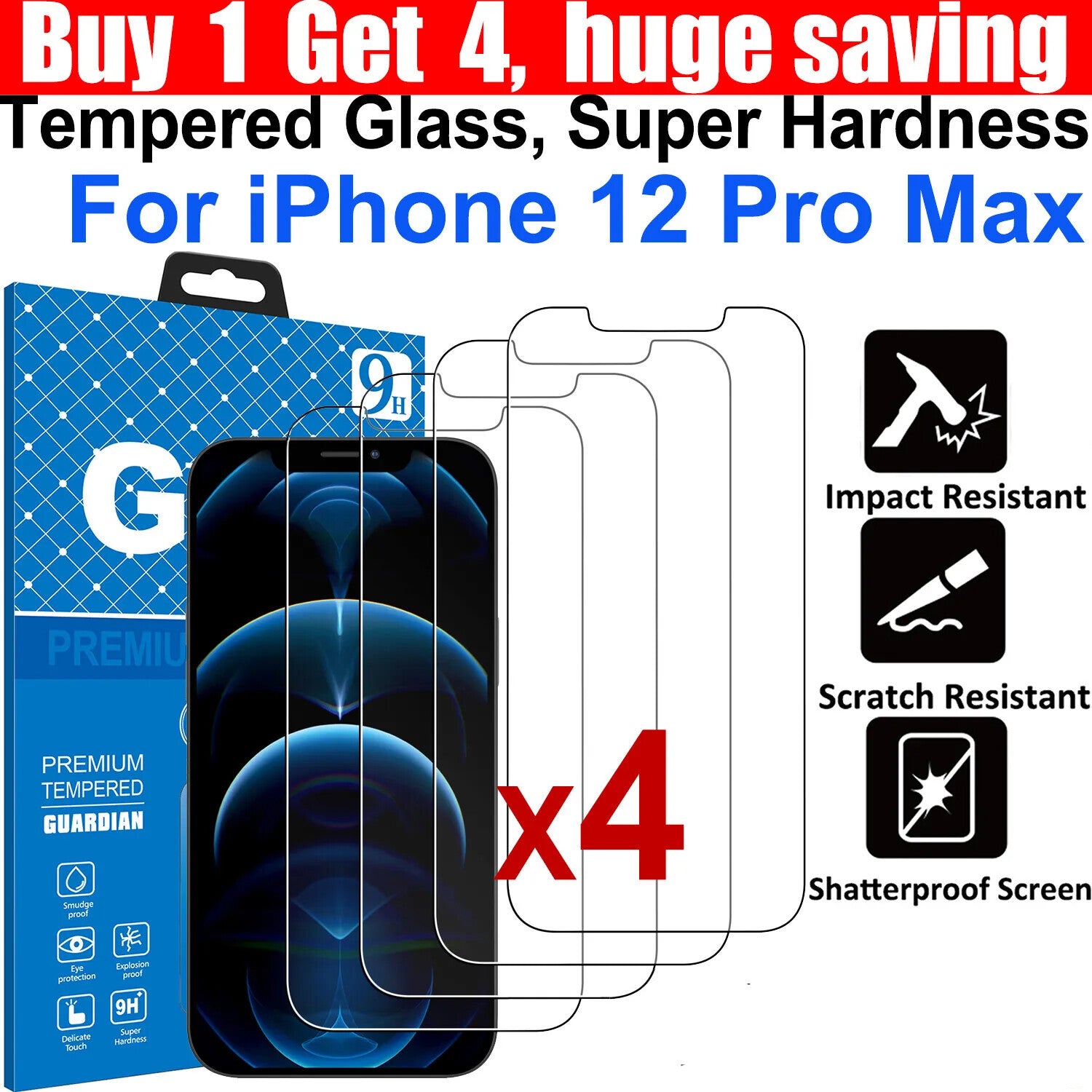 4x Tempered Glass Screen Protector For Apple iPhone