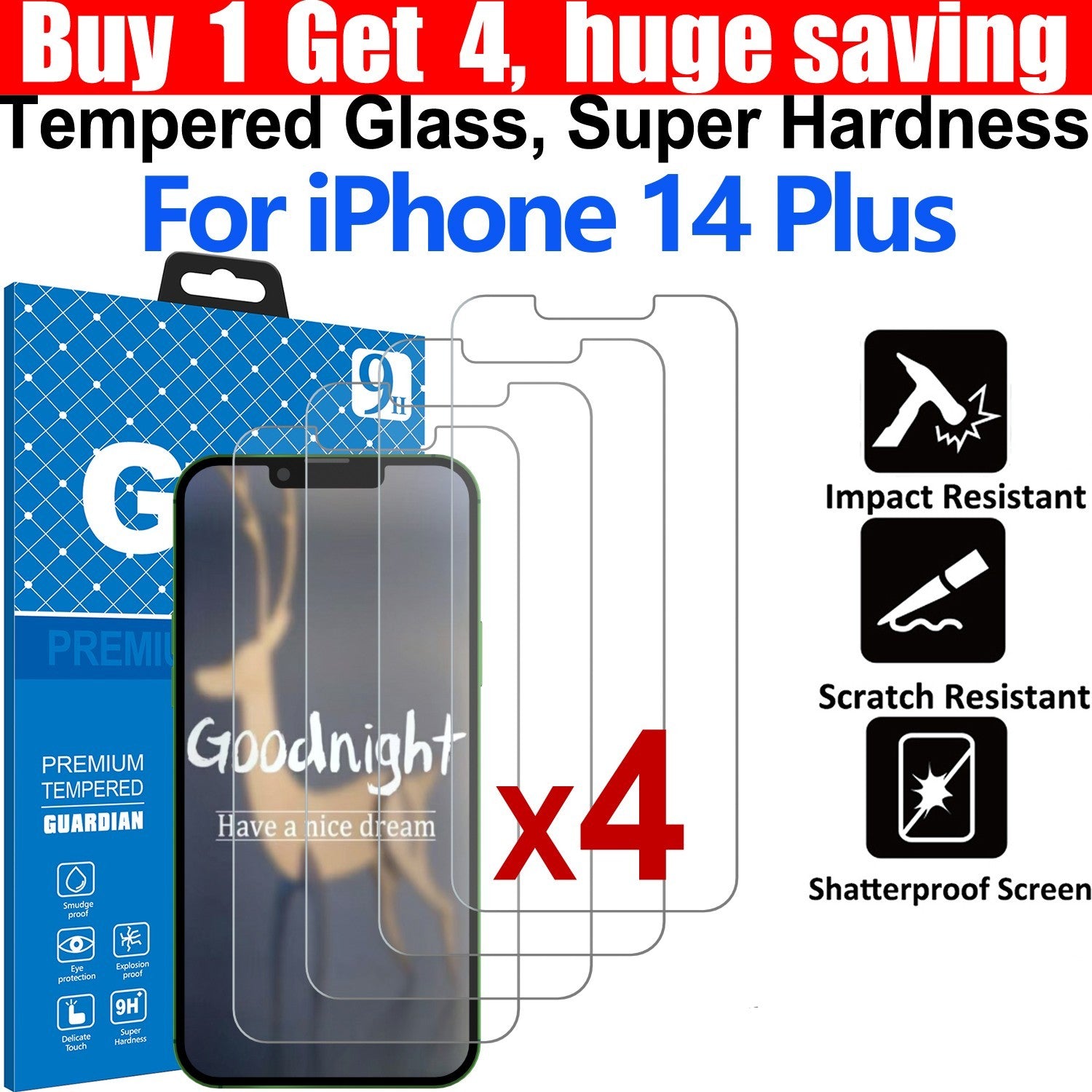 4x Tempered Glass Screen Protector For Apple iPhone