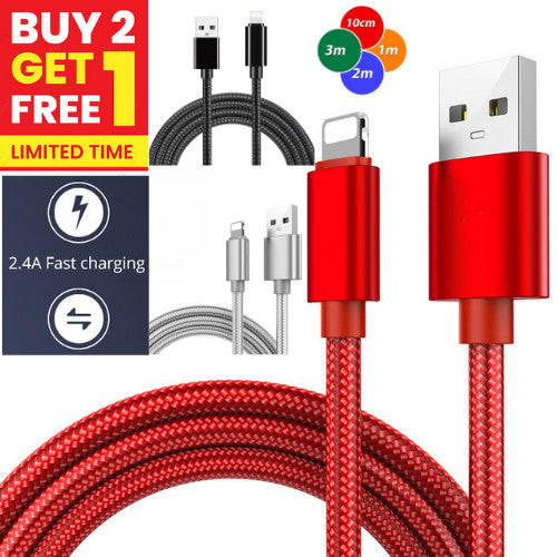 iPhone Charger Cable Heavy Duty Lead Data Sync 1M 2M 3M