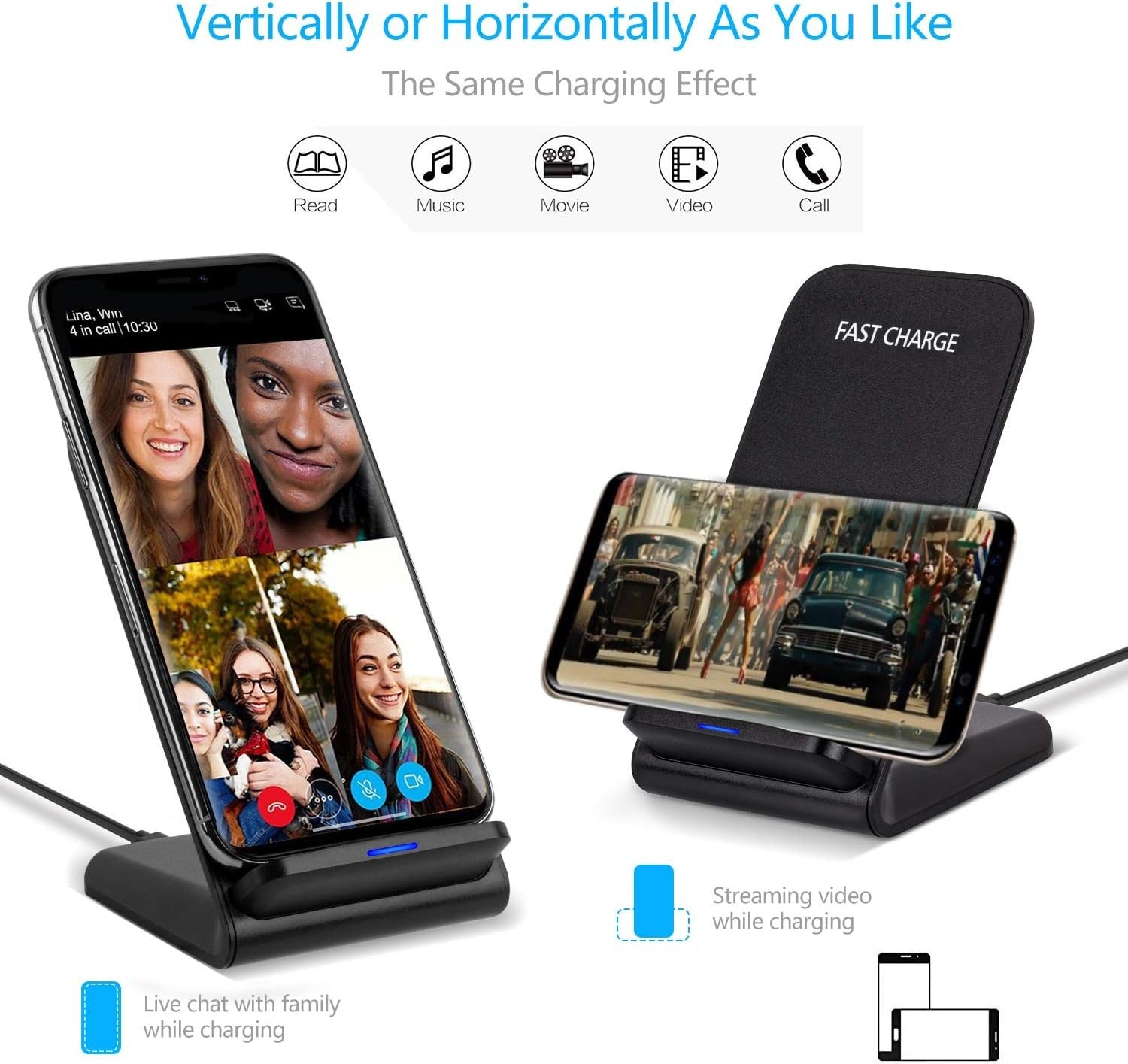 Fast Wireless Charging Stand Dock for iPhone & Samsung